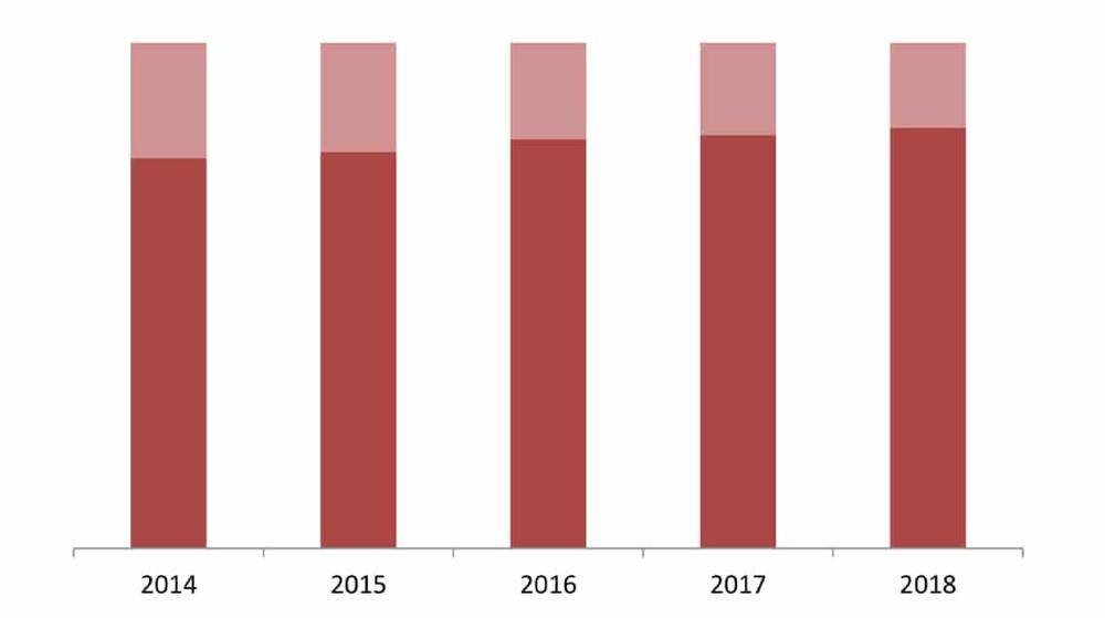 Структура рынка складской недвижимости по видам в 2014-2018 гг., %